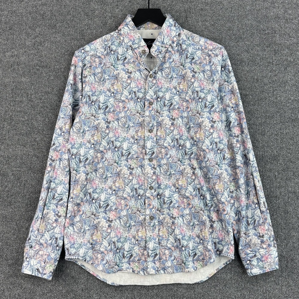 Robert Graham Button Down Shirt Men S Blue Floral Stretch Tailored Fit